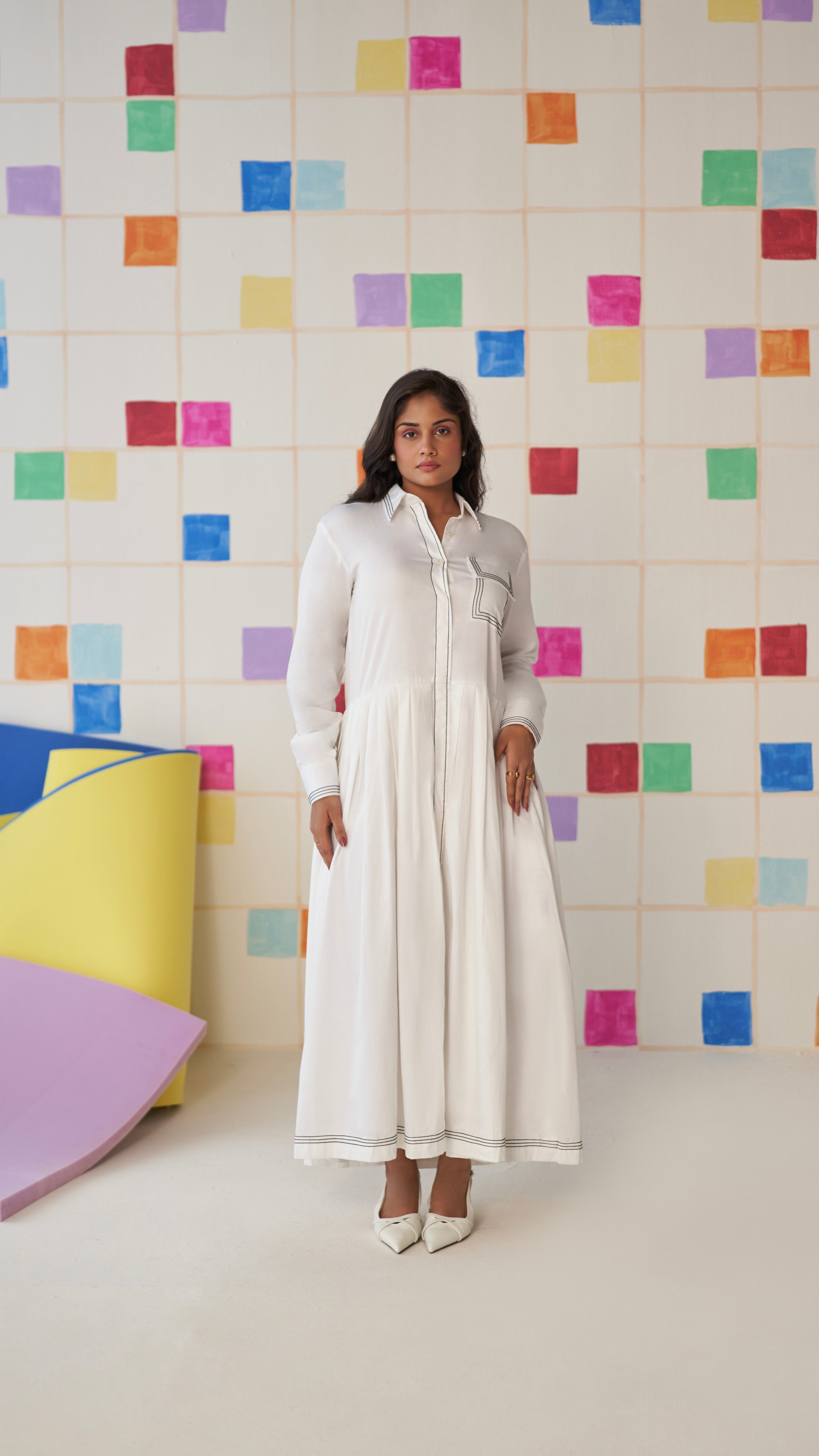 Monochrome Flow Shirt Dress