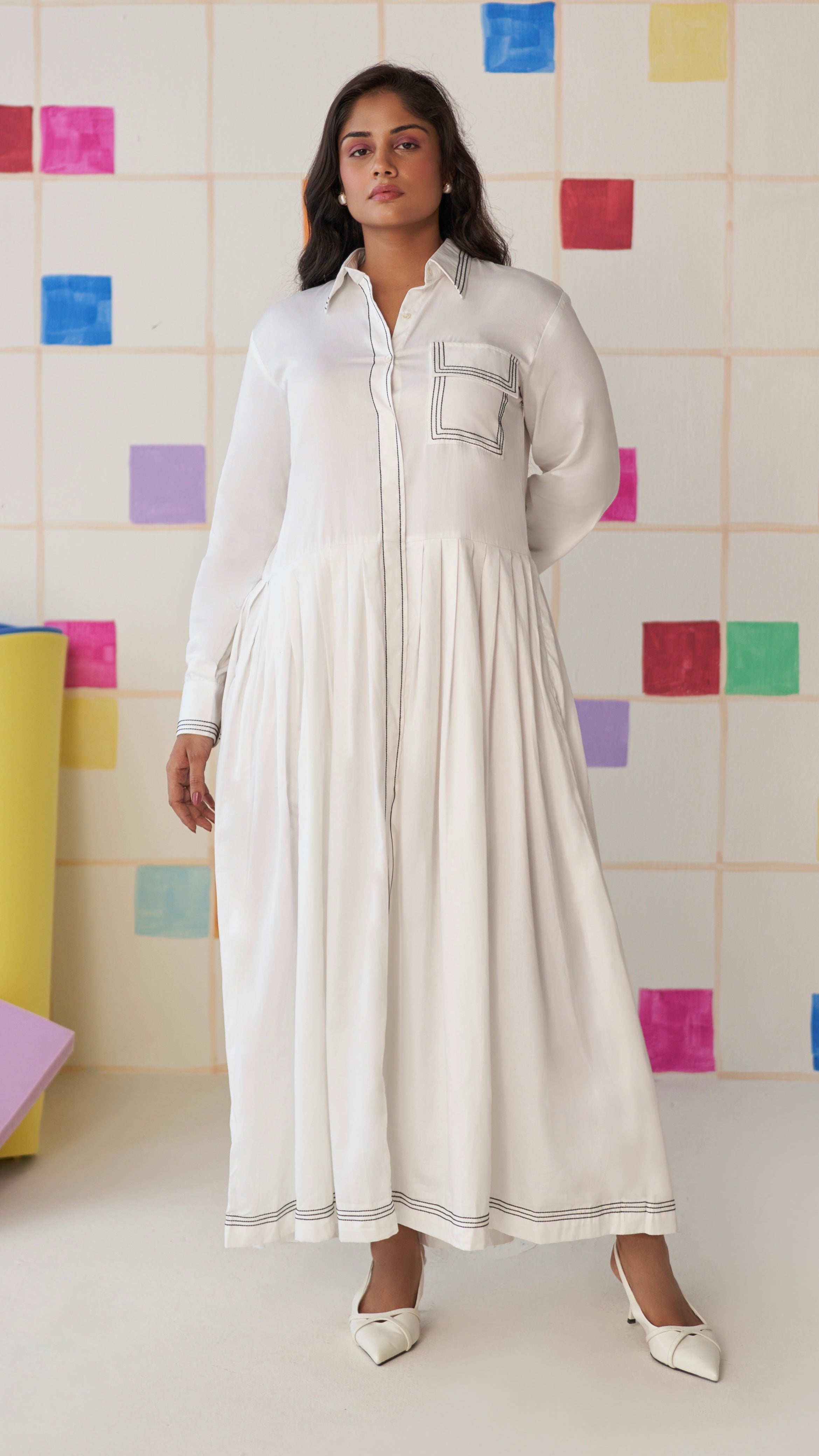 Monochrome Flow Shirt Dress