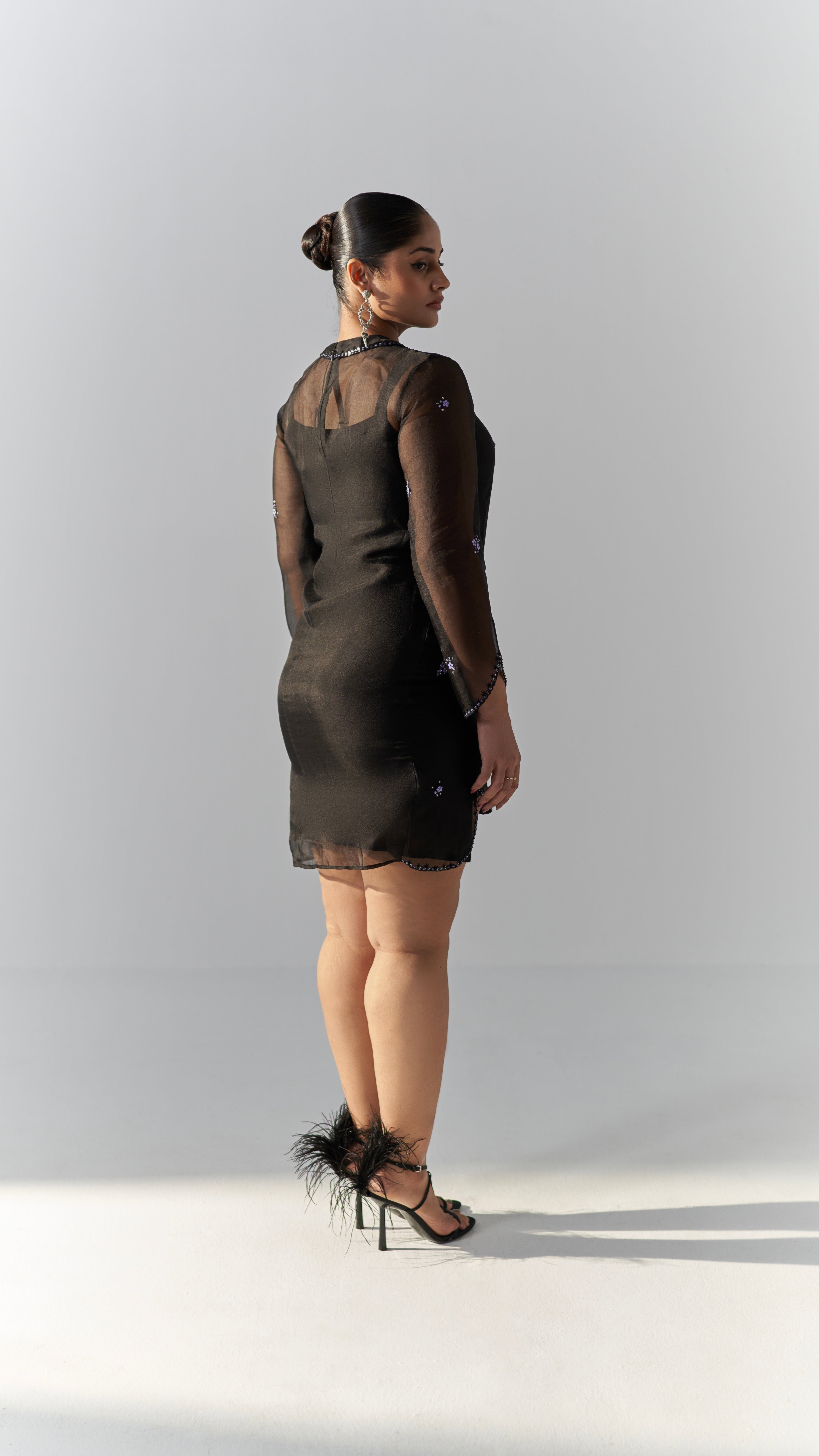 Midnight Petal Mini Dress– Noir