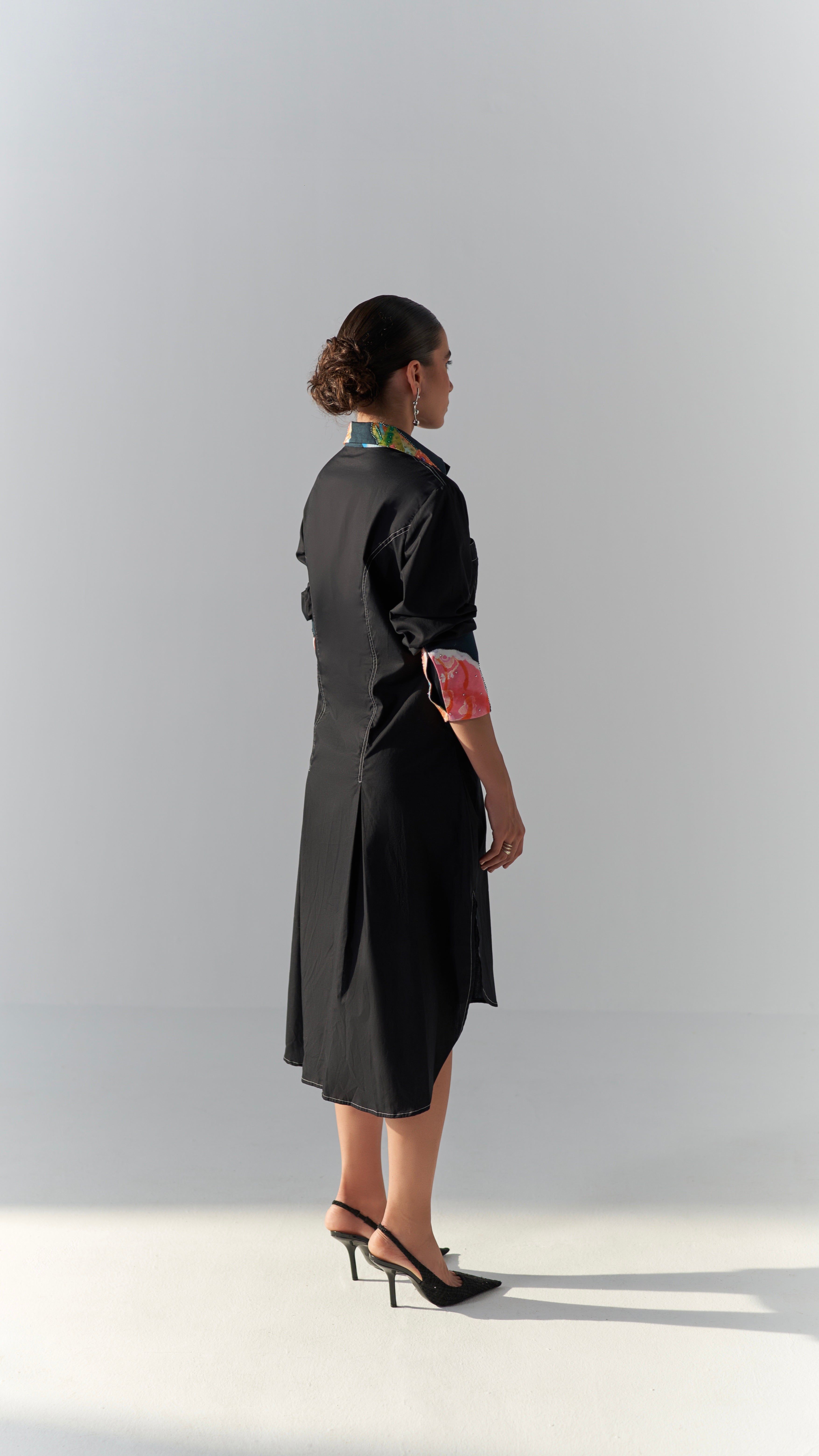 Aurora Collar Shirt Dress-Noir